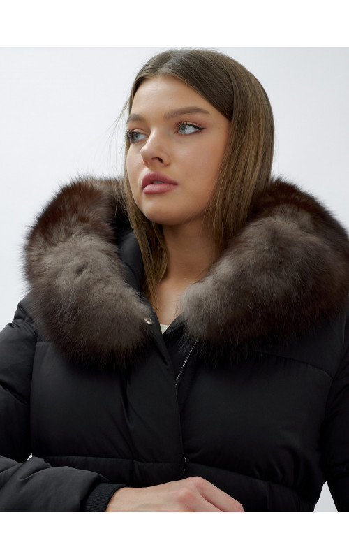 Женский зимний пуховик с мехом песца