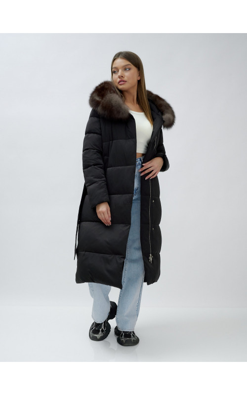 Женский зимний пуховик с мехом песца
