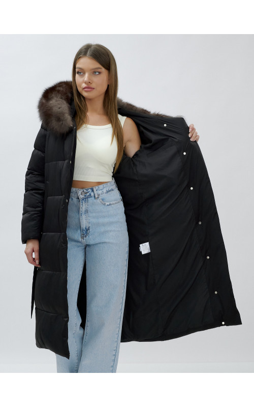 Женский зимний пуховик с мехом песца