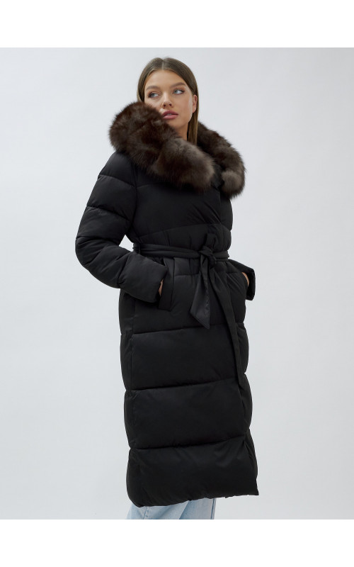 Женский зимний пуховик с мехом песца