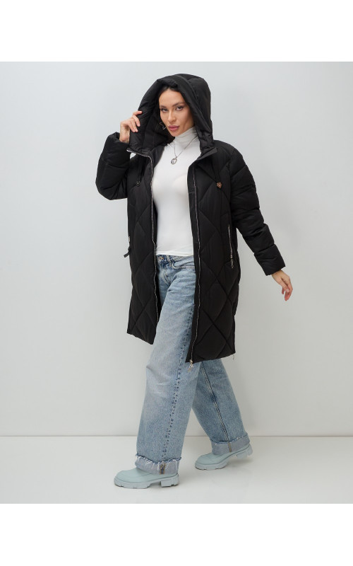 Длинный женский пуховик с капюшоном для зимы