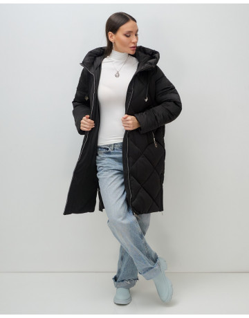 Длинный женский пуховик с капюшоном для зимы