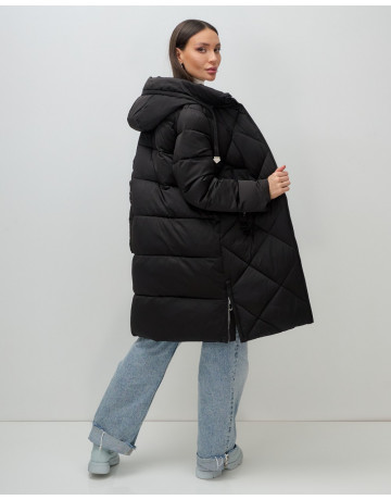 Длинный женский пуховик с капюшоном для зимы