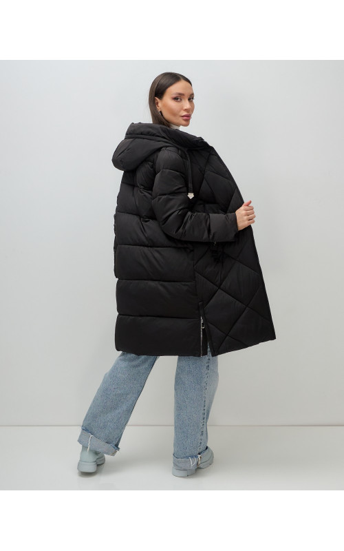 Длинный женский пуховик с капюшоном для зимы