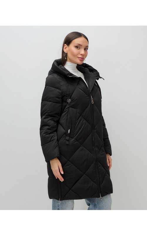 Длинный женский пуховик с капюшоном для зимы