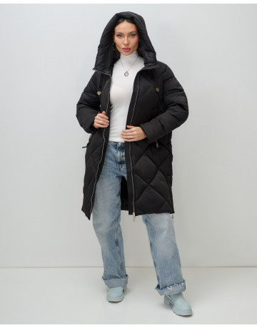 Длинный женский пуховик с капюшоном для зимы