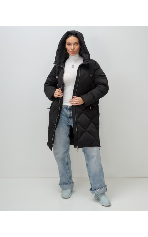 Длинный женский пуховик с капюшоном для зимы