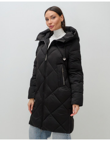 Длинный женский пуховик с капюшоном для зимы
