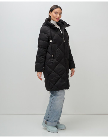 Длинный женский пуховик с капюшоном для зимы