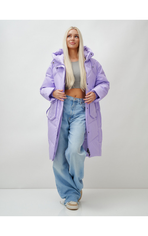 Длинный зимний пуховик с капюшоном «Летучая мышь» для женщин