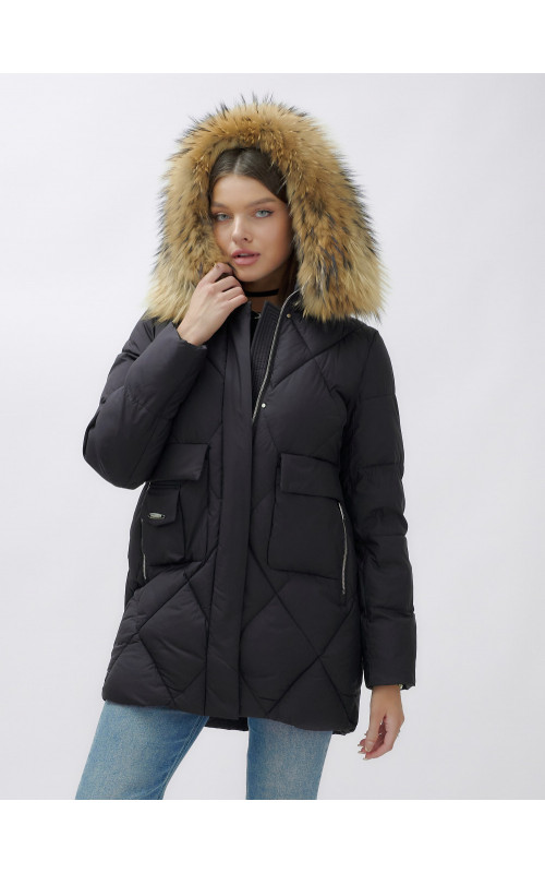Женская зимняя куртка премиум-класса с мехом енота.
