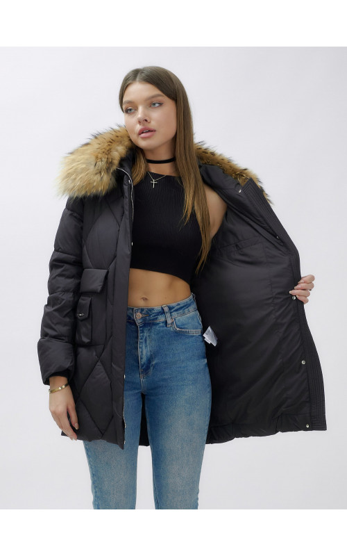 Женская зимняя куртка премиум-класса с мехом енота.